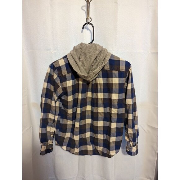 tommy hilfiger Boys Shacket Size Large (12-14) Blue Plaid Hooded Pearl Snaps - Picture 12 of 13